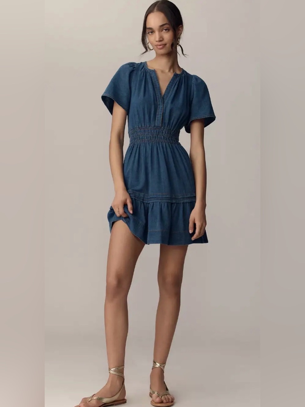 Anthropologie Indigo Blue Mini Sommerset dress- Smocked-Waist Mini Dress